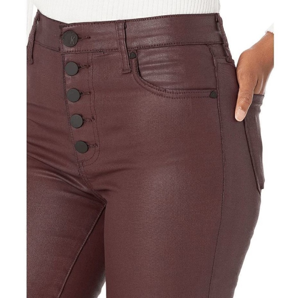 Kut from the Kloth Mia High Rise Skinny Shiny Coated Burgundy Bordeaux Pants